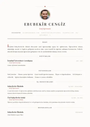 Sınıf Öğretmeni Cv Örnekleri cv indir